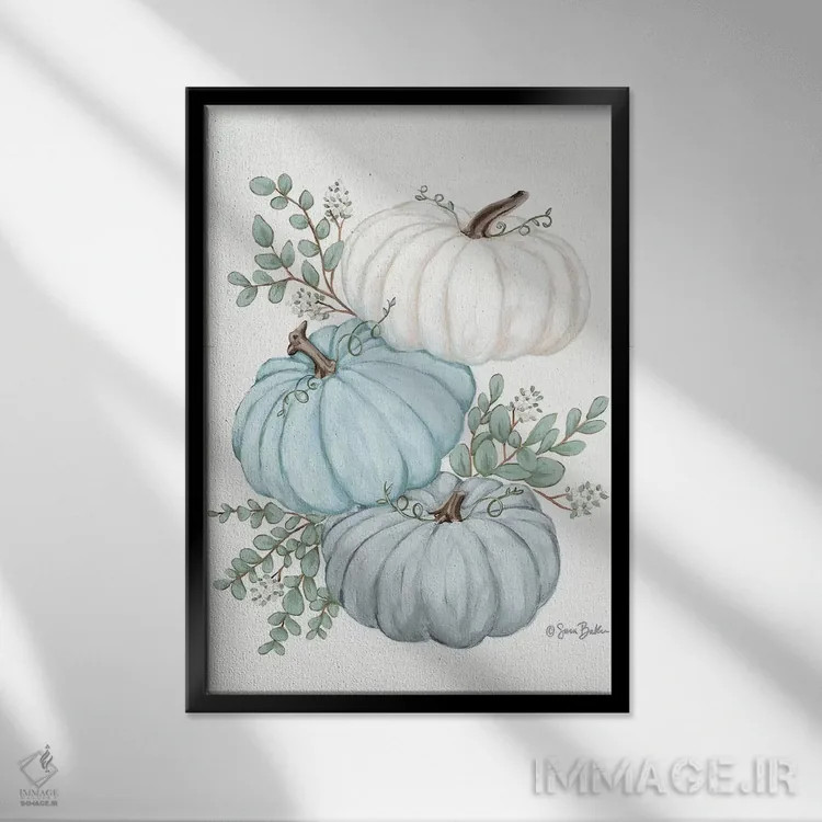 تابلو دکوراتیو سه تایی کدو تنبل اثر سارا بیکر - نمای قابدار مشکی