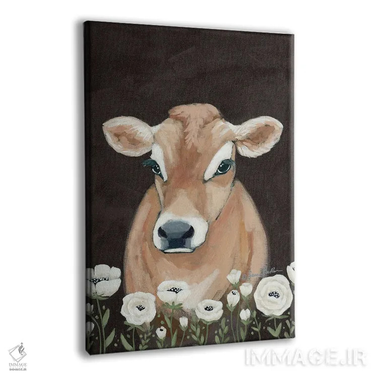 تابلو مدرن گاو با گل ها اثر سارا بیکر - نمای پرسپکتیو محصول