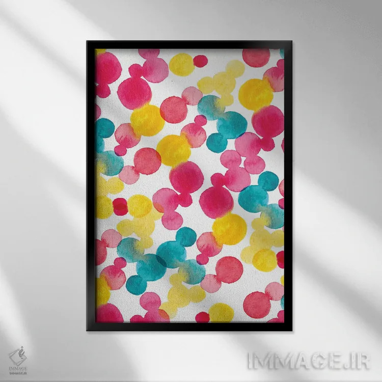 تابلو انتزاعی نقاط آبرنگی اثر سارا برنسون - نمای قابدار مشکی