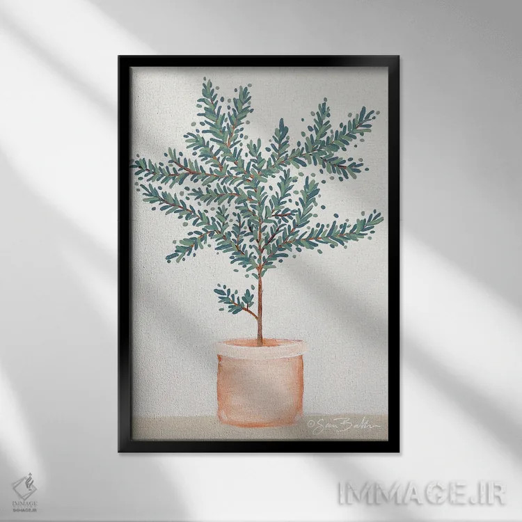 تابلو مینیمال درخت زیتون اثر سارا بیکر - نمای قابدار مشکی