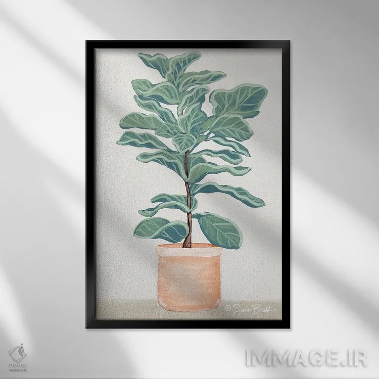 تابلو مینیمال انجیر برگ ویولونی اثر سارا بیکر - نمای قابدار مشکی