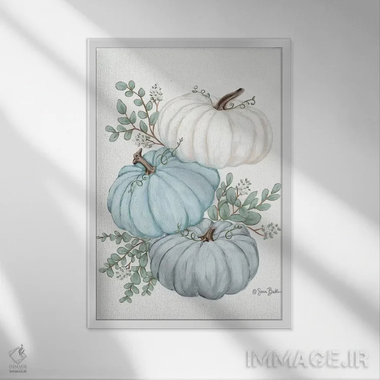 تابلو دکوراتیو سه تایی کدو تنبل اثر سارا بیکر - نمای قابدار سفید