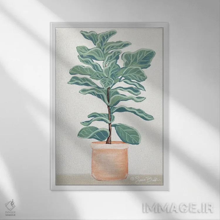 تابلو مینیمال انجیر برگ ویولونی اثر سارا بیکر - نمای قابدار سفید