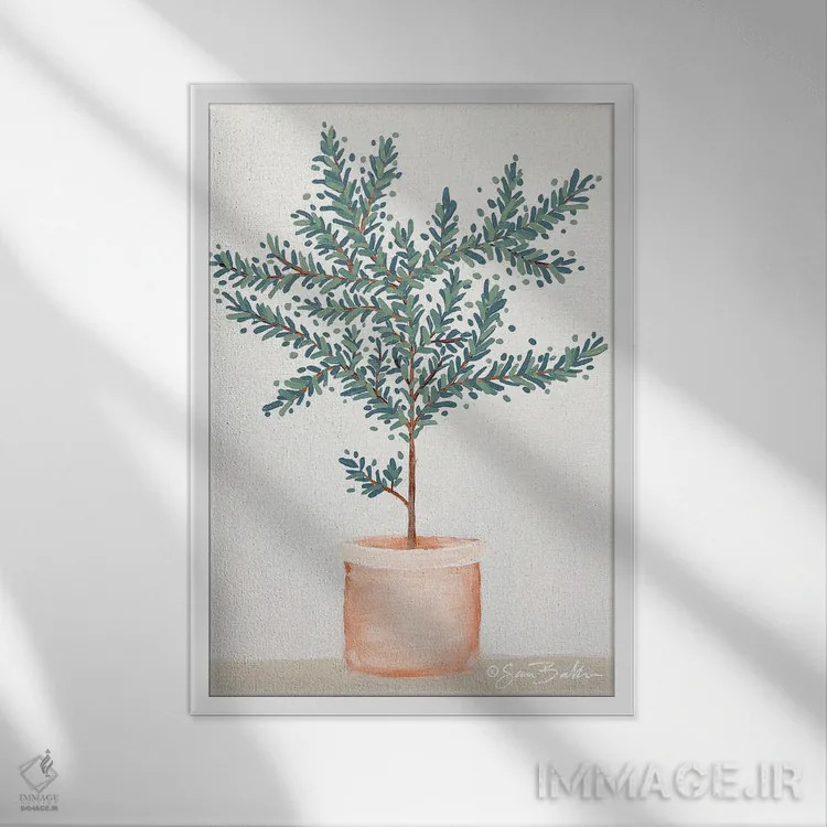 تابلو مینیمال درخت زیتون اثر سارا بیکر - نمای قابدار سفید