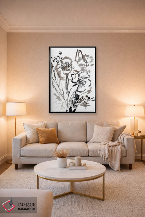 تابلو مینیمال گلسازی انتزاعی خنثی I اثر سارا برنسون - D5B