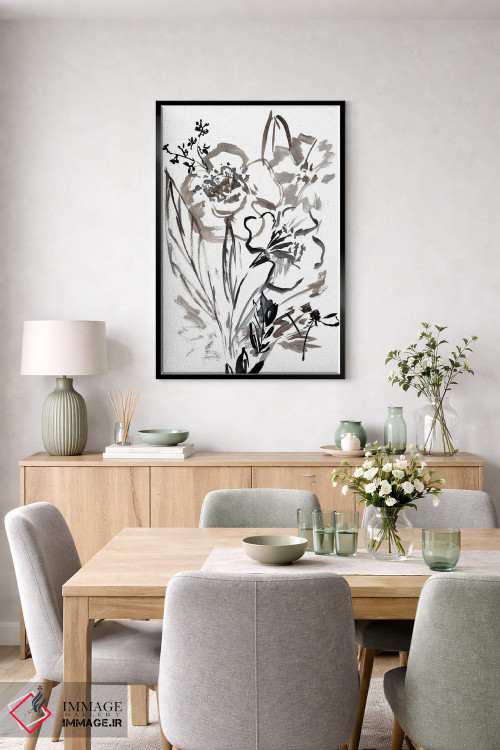 تابلو مینیمال گلسازی انتزاعی خنثی I اثر سارا برنسون - D6B