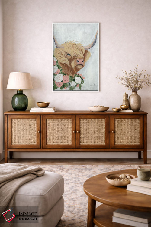 تابلو دکوراتیو گاو کوهستانی گلداری اثر سارا بیکر - D2W