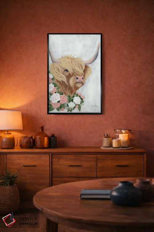 تابلو دکوراتیو گاو کوهستانی گلداری اثر سارا بیکر - D6B