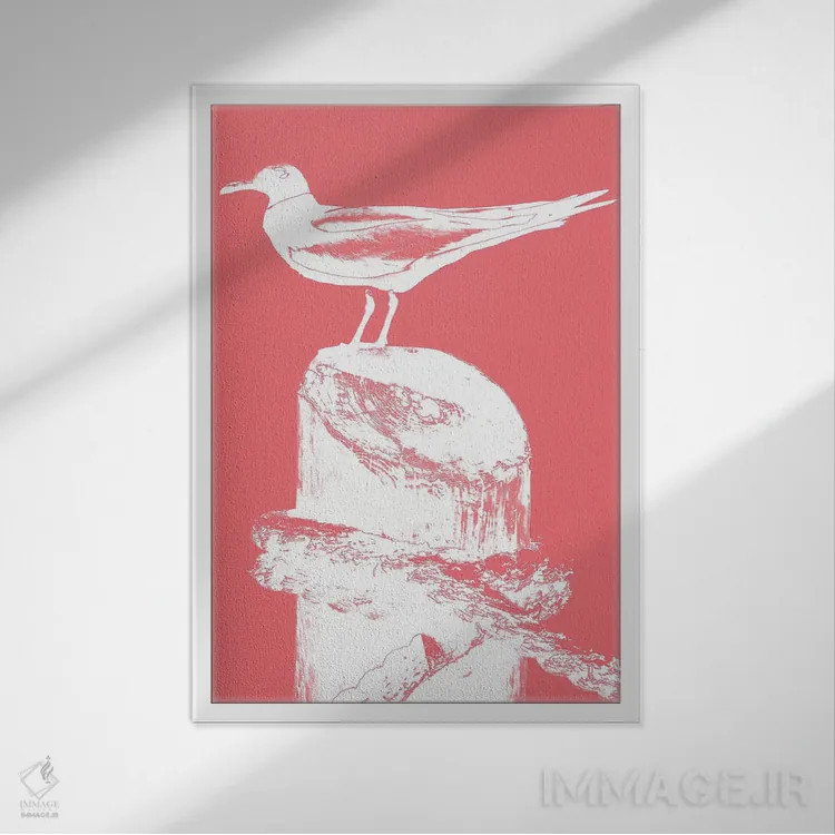 تابلو دکوراتیو پرنده دریایی نشسته I اثر سوزان برایانت - نمای قابدار سفید