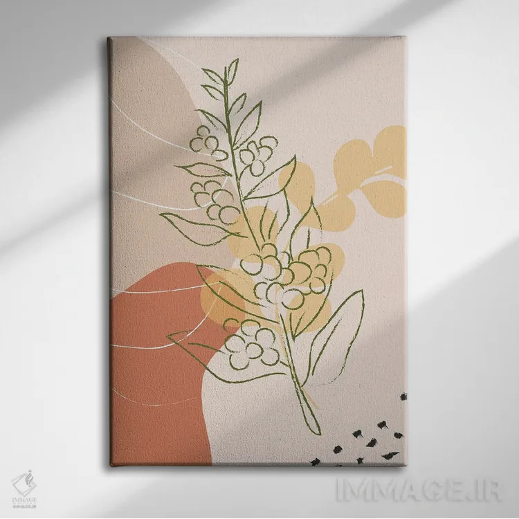 تابلو مینیمال شاخه قهوه و اشکال انتزاعی اثر سابرینا بالبوئنا - نمای روبهرو روی دیوار