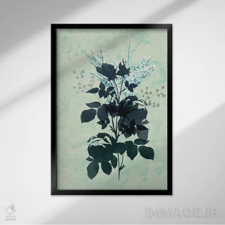 تابلو مدرن گل های خشک آبی اثر سابرینا بالبوئنا - نمای قابدار مشکی