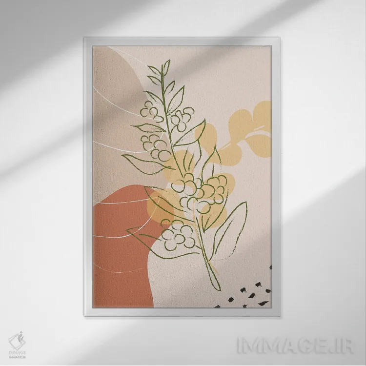 تابلو مینیمال شاخه قهوه و اشکال انتزاعی اثر سابرینا بالبوئنا - نمای قابدار سفید