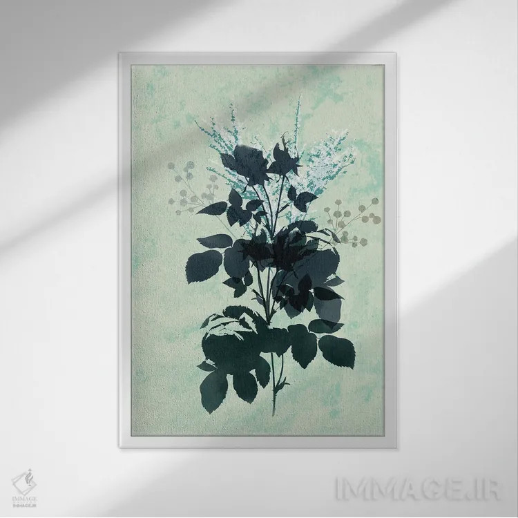 تابلو مدرن گل های خشک آبی اثر سابرینا بالبوئنا - نمای قابدار سفید