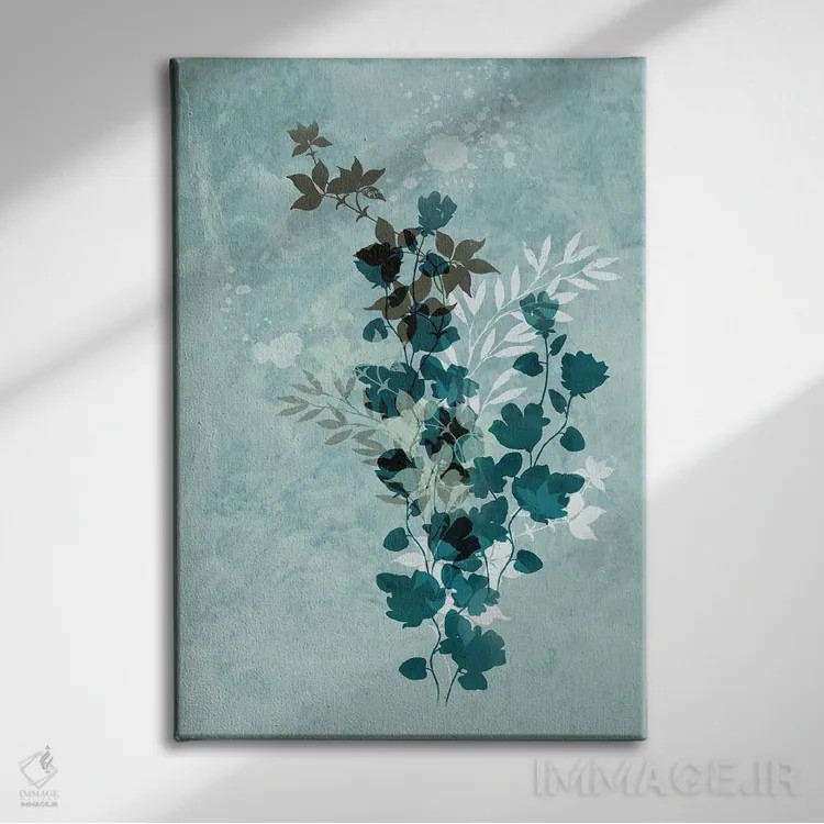 تابلو مدرن گل های خشک آبی اثر سابرینا بالبوئنا - نمای روبهرو روی دیوار