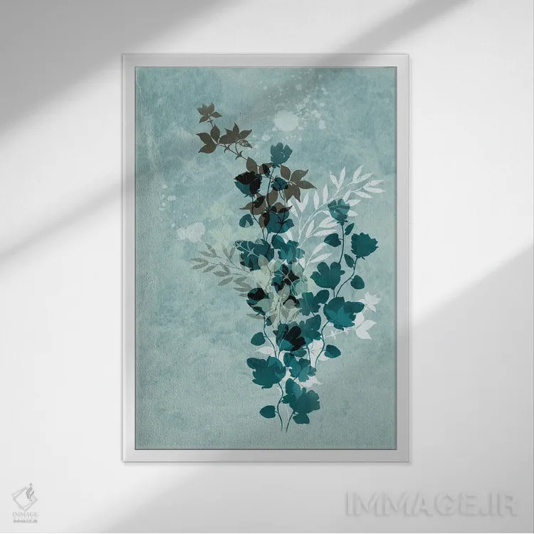 تابلو مدرن گل های خشک آبی اثر سابرینا بالبوئنا - نمای قابدار سفید