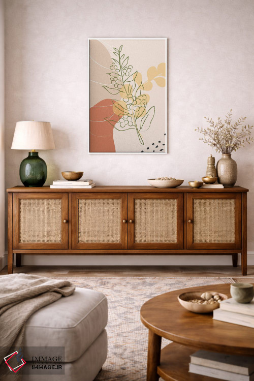 تابلو مینیمال شاخه قهوه و اشکال انتزاعی اثر سابرینا بالبوئنا - D3W