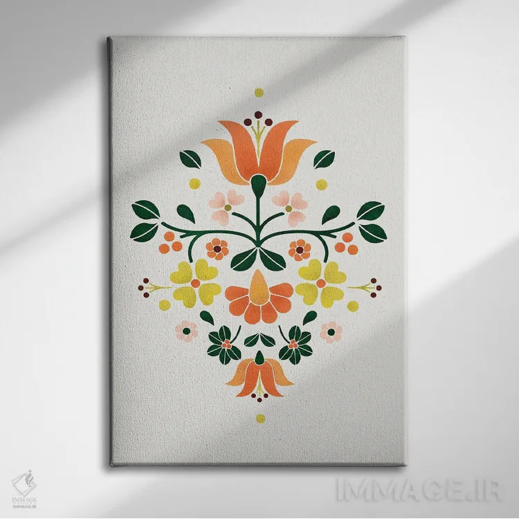 تابلو دکوراتیو گل های روشن فولک اثر شو می مارس - نمای روبهرو روی دیوار