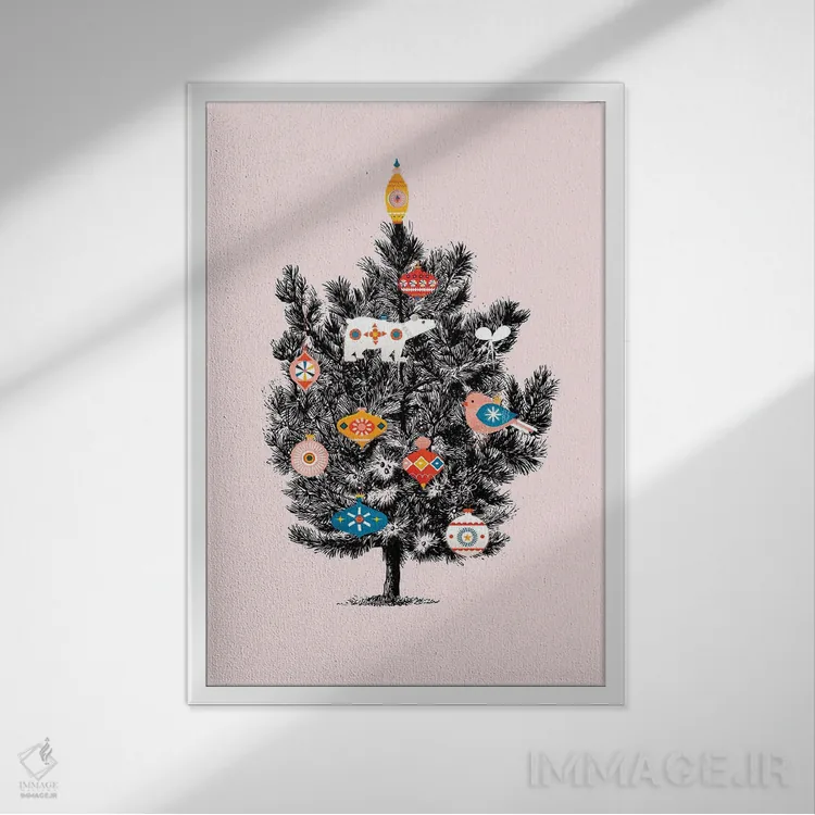 تابلو دکوراتیو درخت کریسمس رترو دو اثر شو می مارس - نمای قابدار سفید