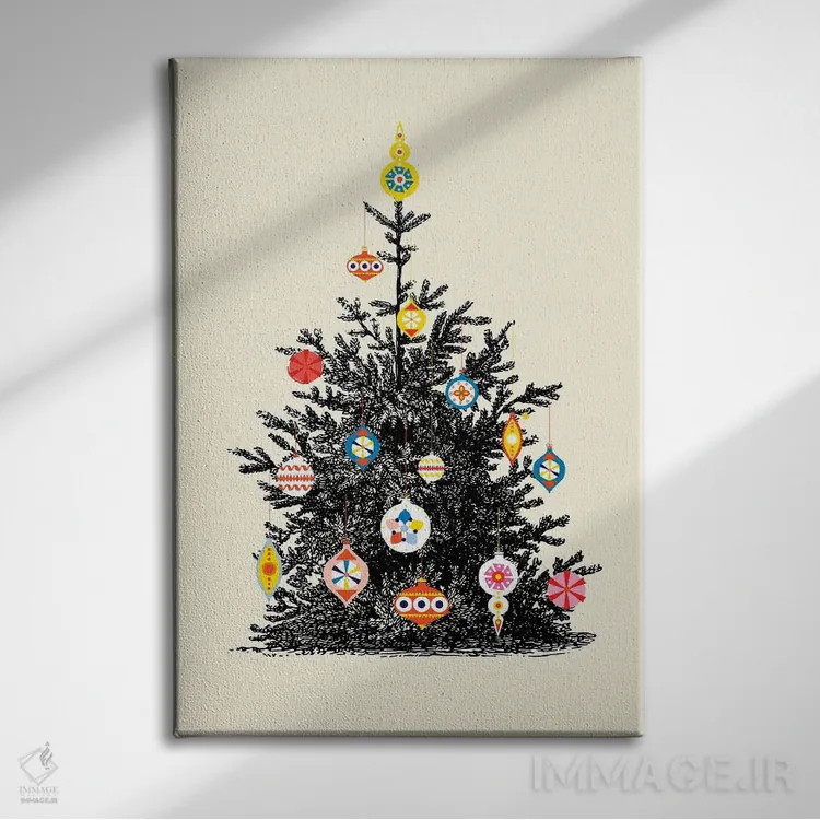 تابلو دکوراتیو درخت کریسمس رترو چهار اثر شو می مارس - نمای روبهرو روی دیوار