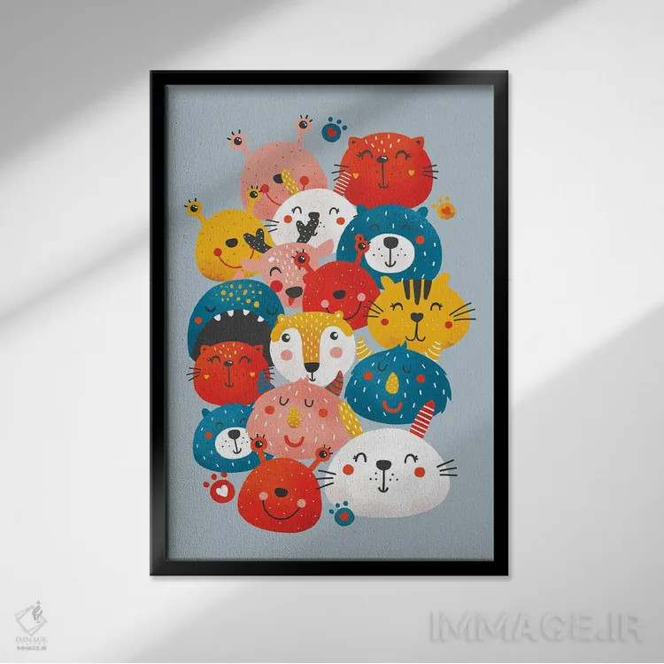 تابلو دکوراتیو دوستان هیولا اثر شو می مارس - نمای قابدار مشکی