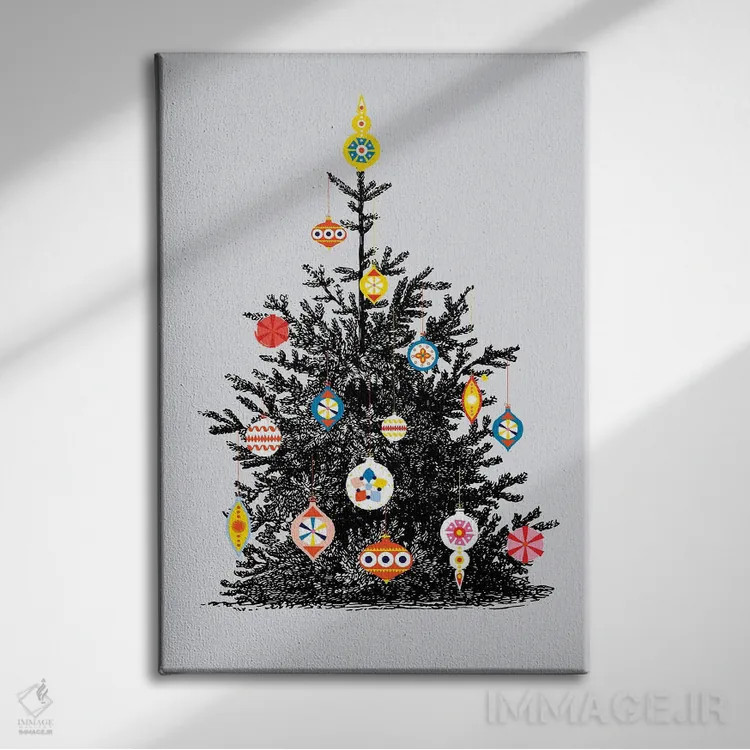تابلو دکوراتیو درخت کریسمس رترو یک اثر شو می مارس - نمای روبهرو روی دیوار