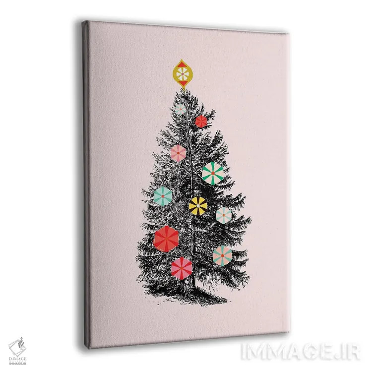 تابلو دکوراتیو درخت کریسمس رترو سه اثر شو می مارس - نمای پرسپکتیو محصول