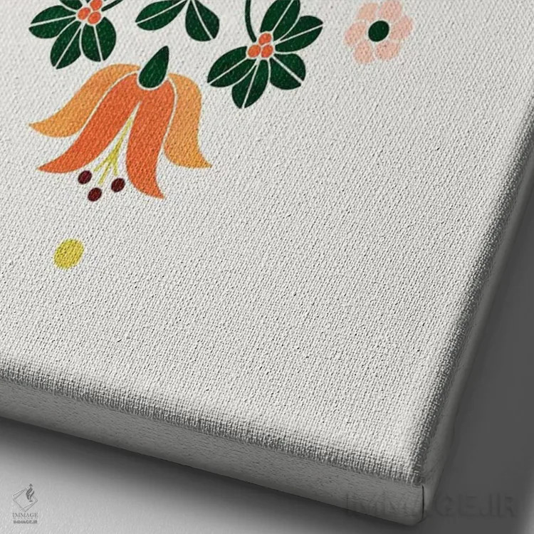 تابلو دکوراتیو گل های روشن فولک اثر شو می مارس - نمای نزدیک بافت بوم