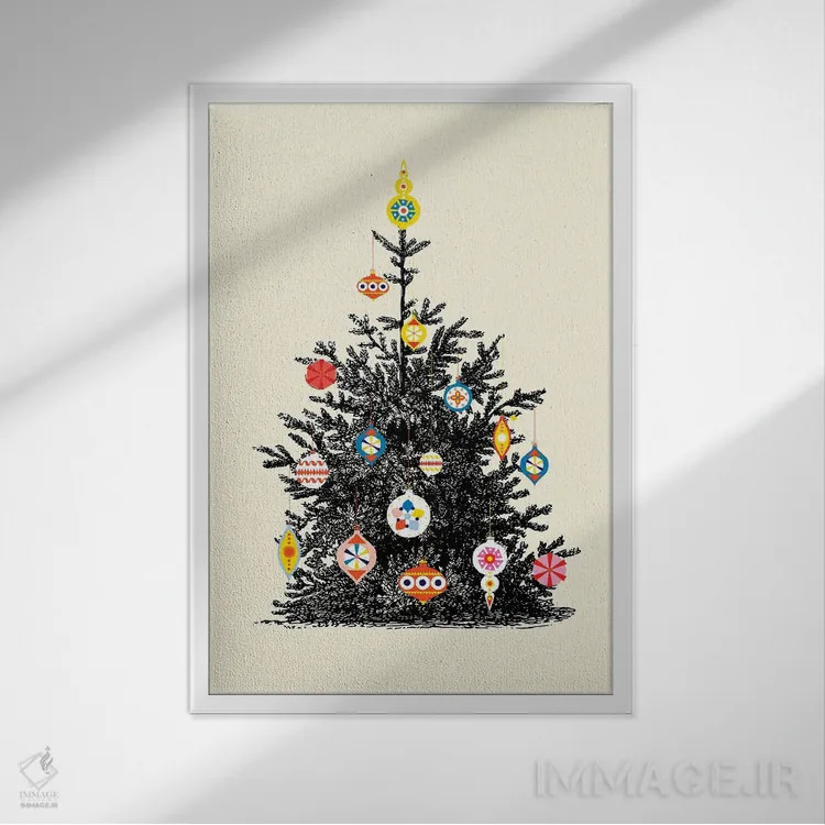 تابلو دکوراتیو درخت کریسمس رترو چهار اثر شو می مارس - نمای قابدار سفید