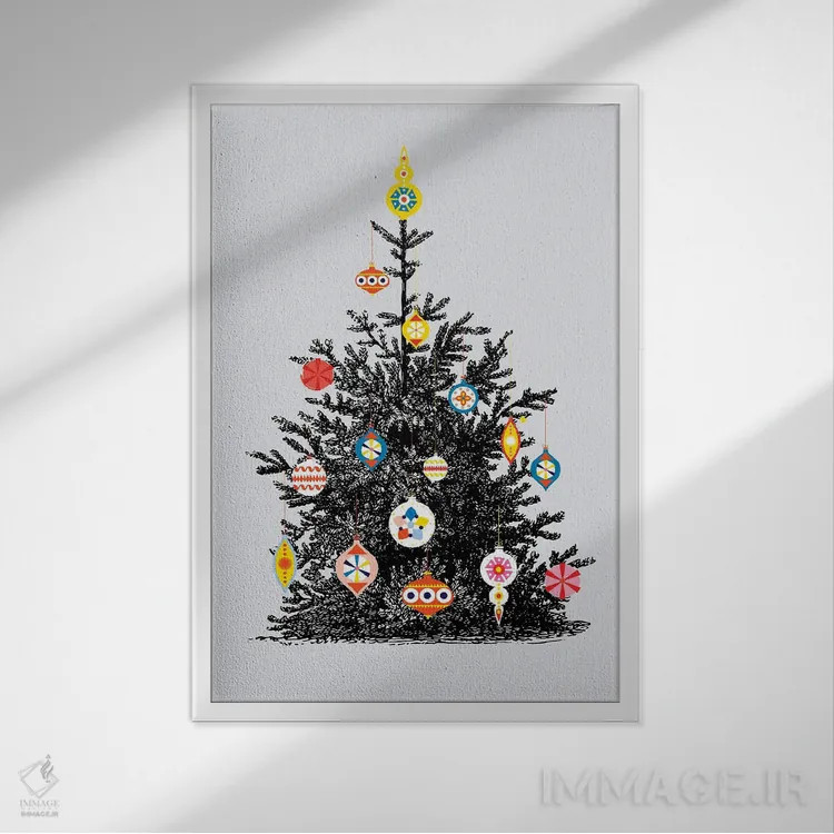 تابلو دکوراتیو درخت کریسمس رترو یک اثر شو می مارس - نمای قابدار سفید