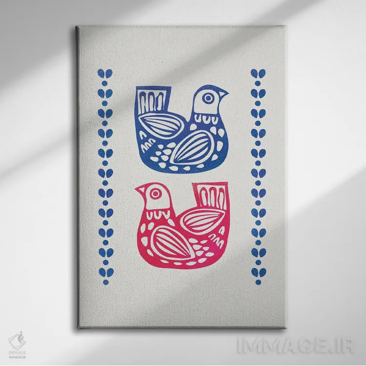 تابلو دکوراتیو دو پرنده فولک اثر شو می مارس - نمای روبهرو روی دیوار