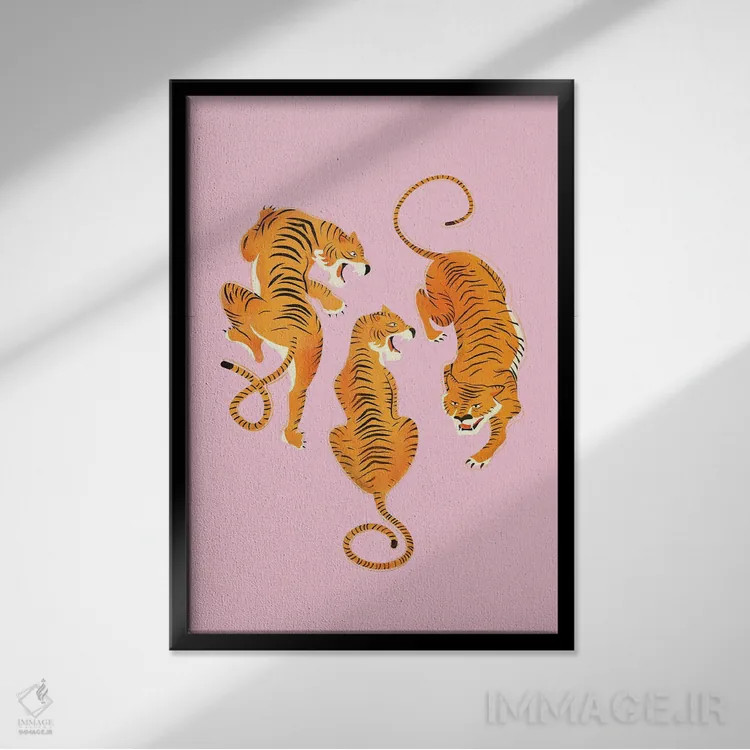 تابلو دکوراتیو سه ببر جسور اثر شو می مارس - نمای قابدار مشکی