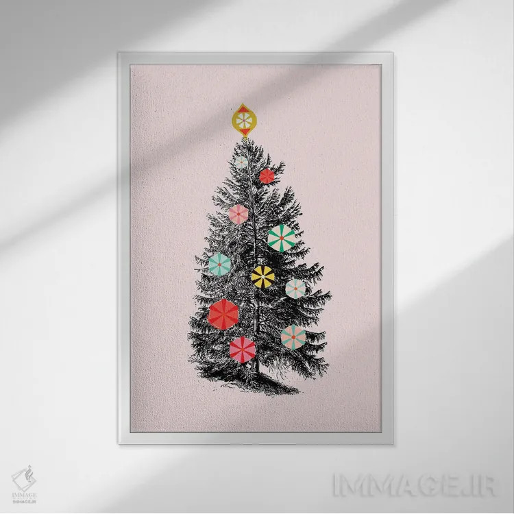 تابلو دکوراتیو درخت کریسمس رترو سه اثر شو می مارس - نمای قابدار سفید