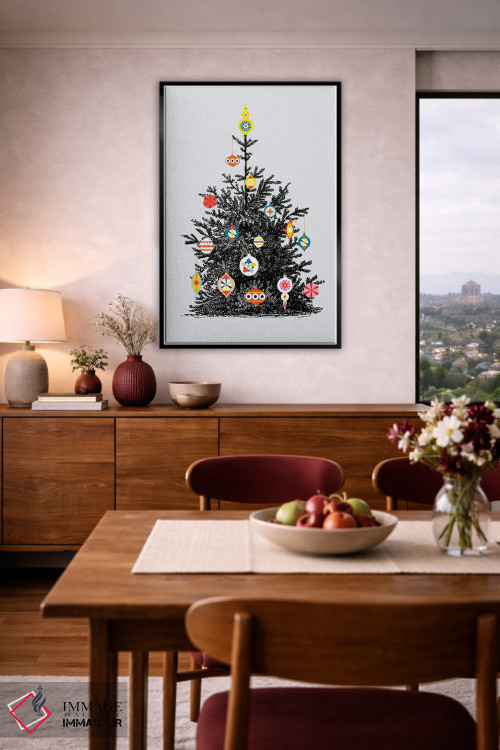 تابلو دکوراتیو درخت کریسمس رترو یک اثر شو می مارس - D6B