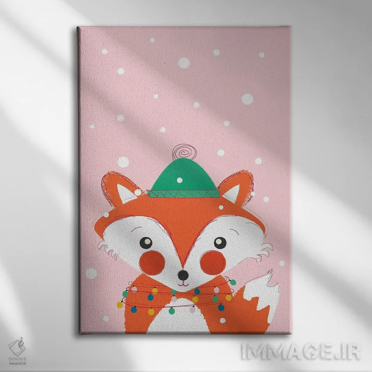 تابلو دکوراتیو روباه بامزه حیوانات کریسمس اثر شو می مارس - نمای روبهرو روی دیوار