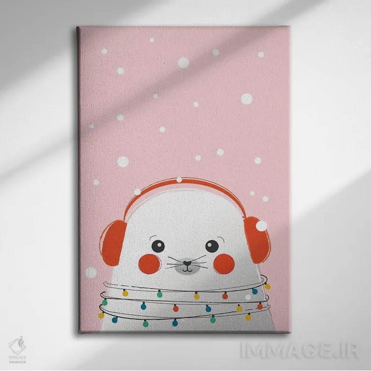 تابلو دکوراتیو فوک بامزه حیوانات کریسمس اثر شو می مارس - نمای روبهرو روی دیوار