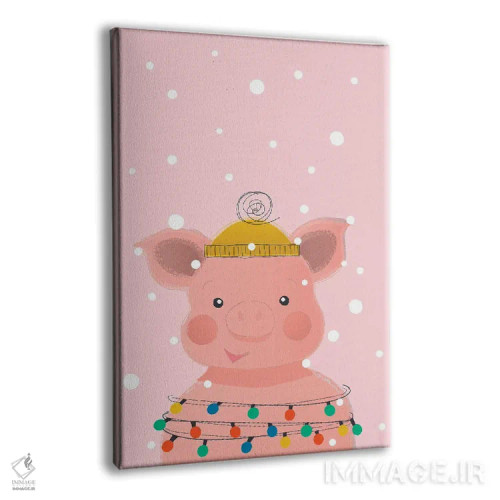 تابلو دکوراتیو خوک بامزه حیوانات کریسمس اثر شو می مارس - نمای پرسپکتیو محصول
