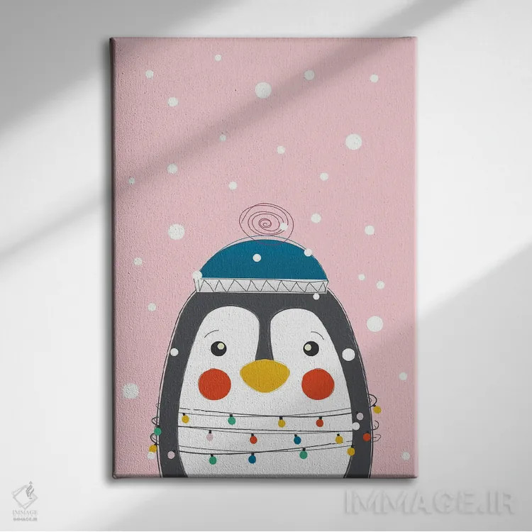تابلو دکوراتیو پنگوئن بامزه حیوانات کریسمس اثر شو می مارس - نمای روبهرو روی دیوار