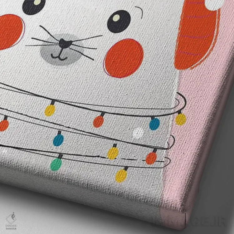 تابلو دکوراتیو فوک بامزه حیوانات کریسمس اثر شو می مارس - نمای نزدیک بافت بوم