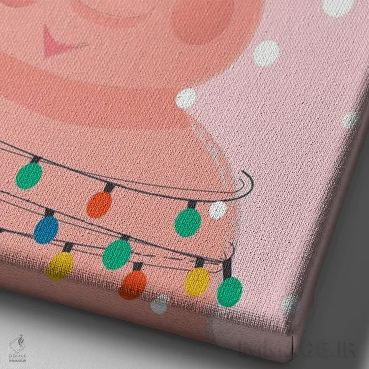 تابلو دکوراتیو خوک بامزه حیوانات کریسمس اثر شو می مارس - نمای نزدیک بافت بوم