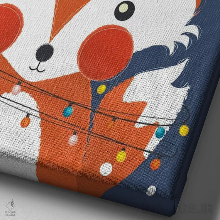 تابلو دکوراتیو روباه کریسمسی با چراغ های فانتزی اثر شو می مارس - نمای نزدیک بافت بوم