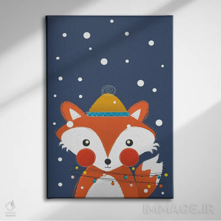 تابلو دکوراتیو روباه کریسمسی با چراغ های فانتزی اثر شو می مارس - نمای روبهرو روی دیوار