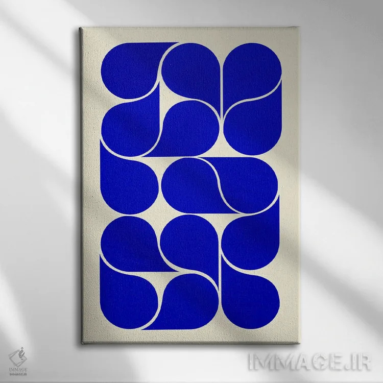تابلو مدرن اشکال آبی اثر شو می مارس - نمای روبهرو روی دیوار