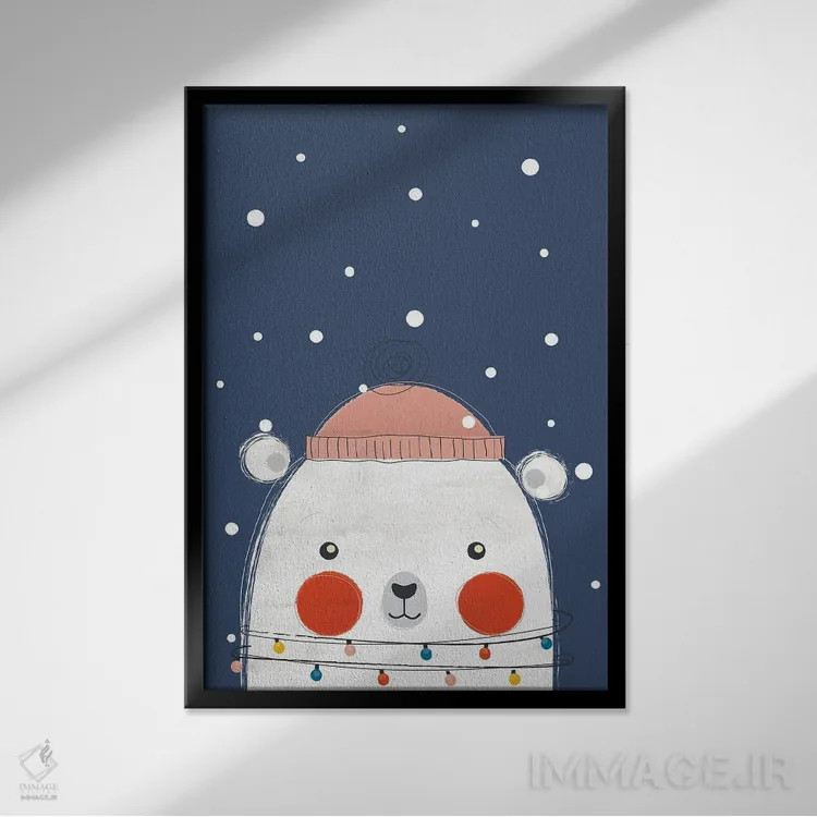 تابلو دکوراتیو خرس کریسمس اثر شو می مارس - نمای قابدار مشکی