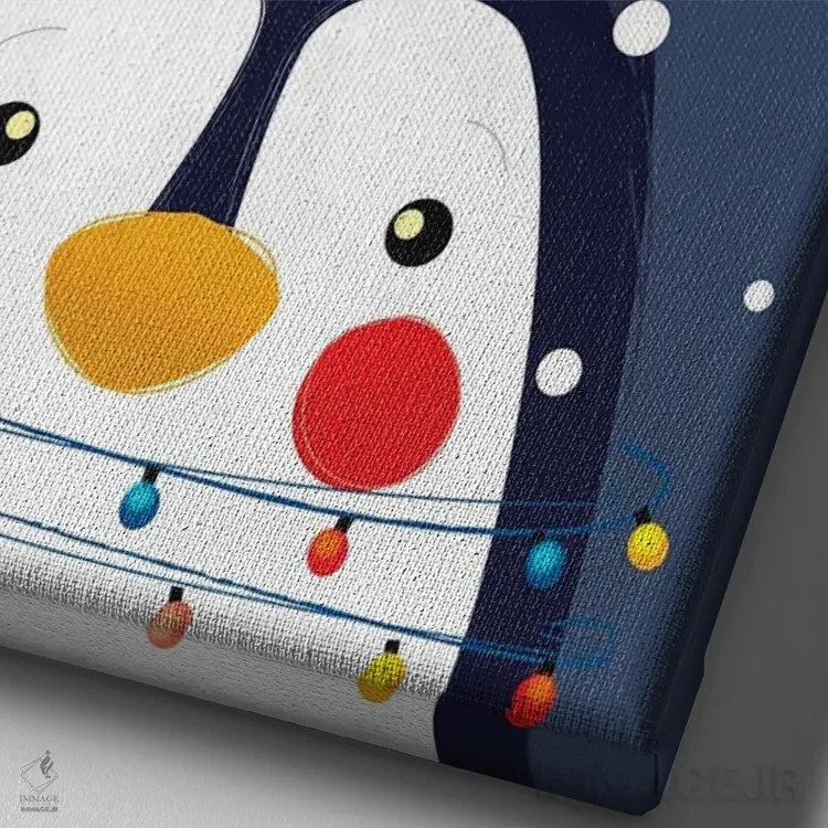 تابلو دکوراتیو پنگوئن کریسمس اثر شو می مارس - نمای نزدیک بافت بوم