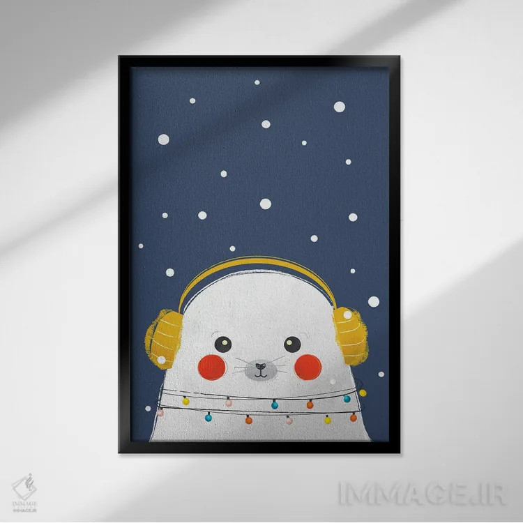 تابلو دکوراتیو فوک بچه کریسمسی اثر شو می مارس - نمای قابدار مشکی