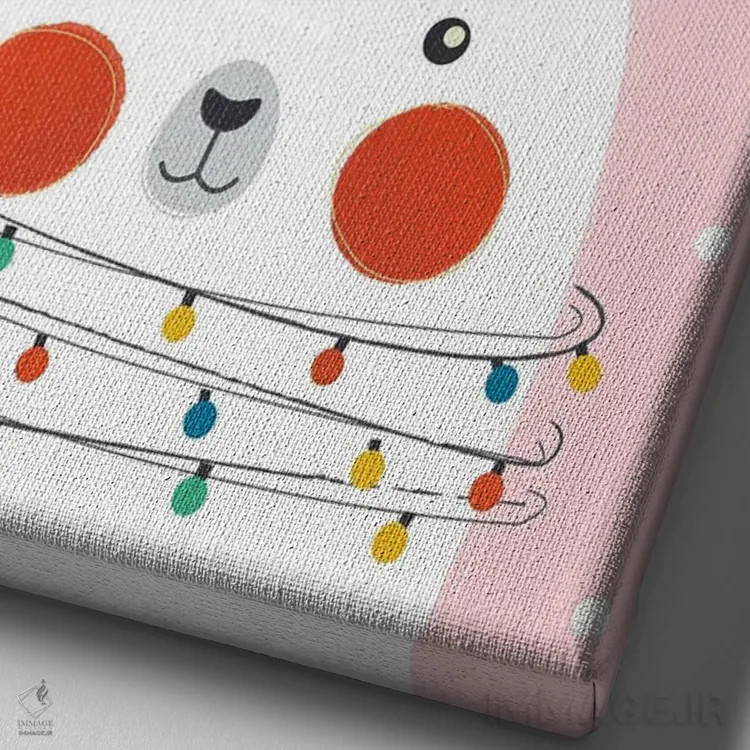 تابلو دکوراتیو خرس قطبی بامزه حیوانات کریسمس اثر شو می مارس - نمای نزدیک بافت بوم