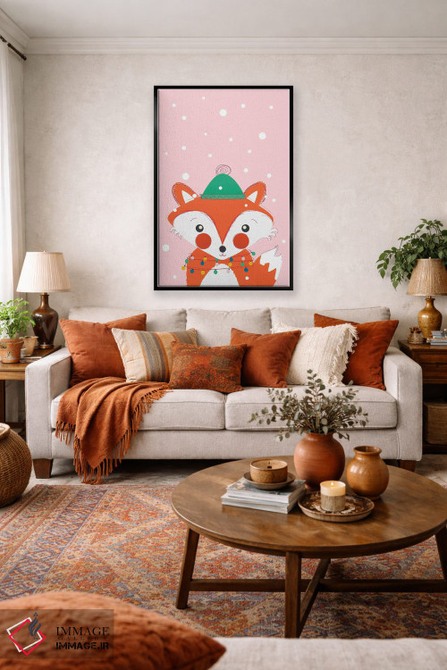 تابلو دکوراتیو روباه بامزه حیوانات کریسمس اثر شو می مارس - D4B