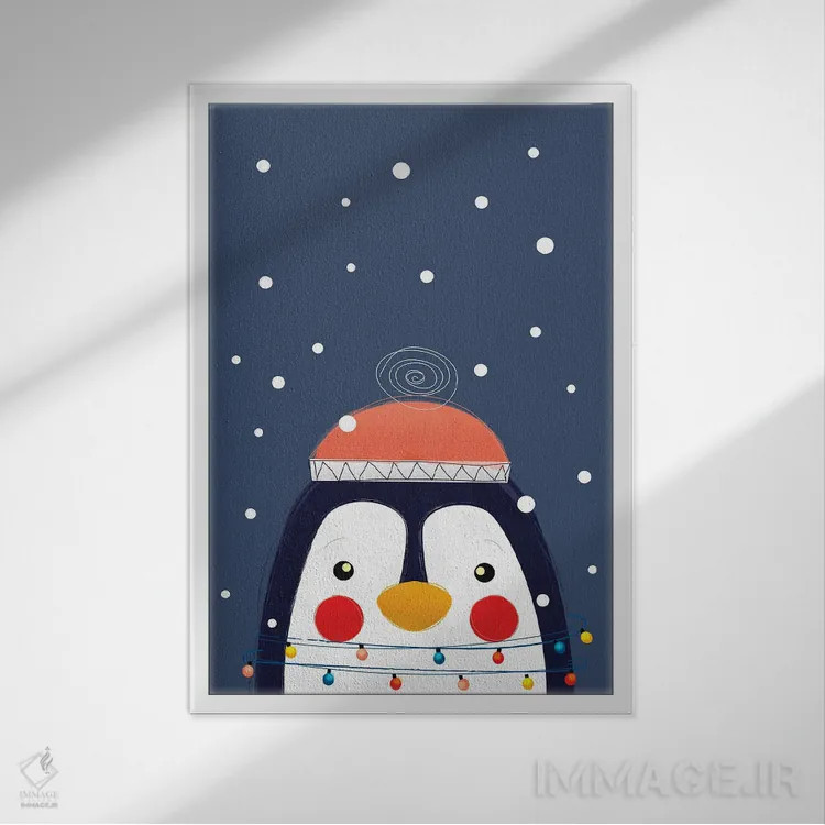 تابلو دکوراتیو پنگوئن کریسمس اثر شو می مارس - نمای قابدار سفید