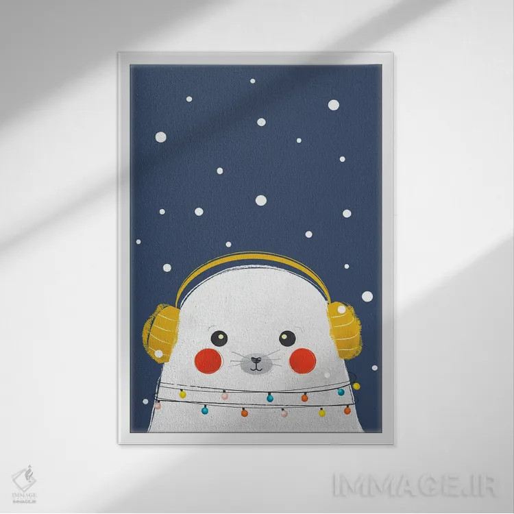 تابلو دکوراتیو فوک بچه کریسمسی اثر شو می مارس - نمای قابدار سفید