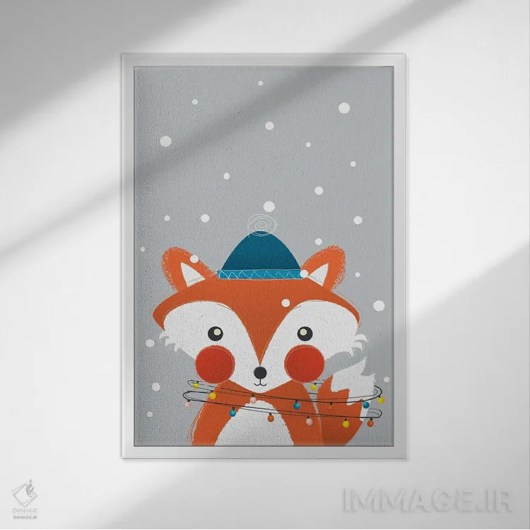 تابلو دکوراتیو روباه کریسمس اثر شو می مارس - نمای قابدار سفید